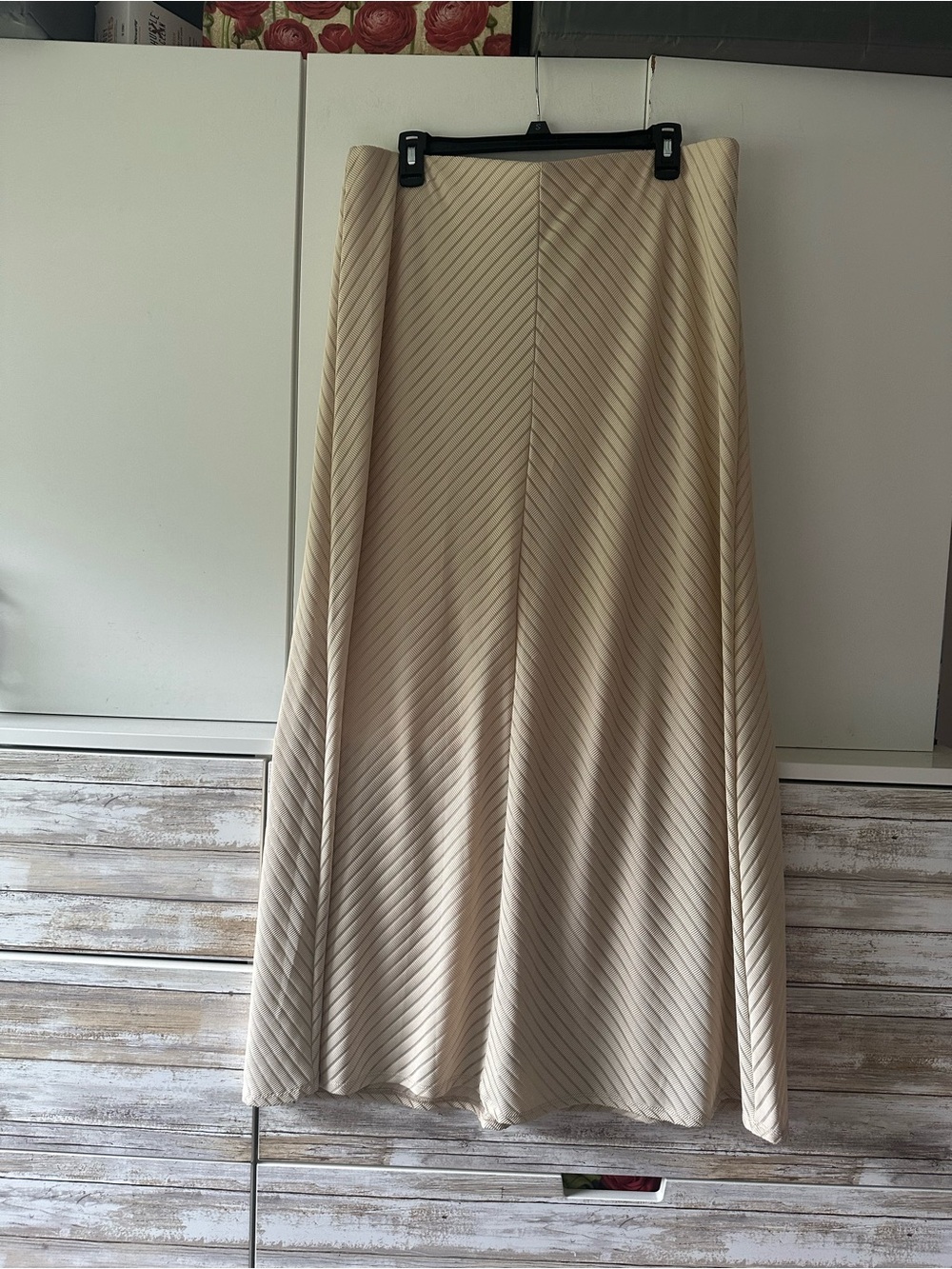 🤍 ECI New York Textured A-Line Midi Skirt XL Beige Lined